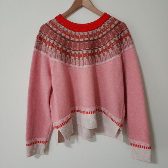 Madewell Fair Isle Mayer Pullover Sweater in Heather Blossom Pink Wool-Blend 2XL - Picture 2 of 9